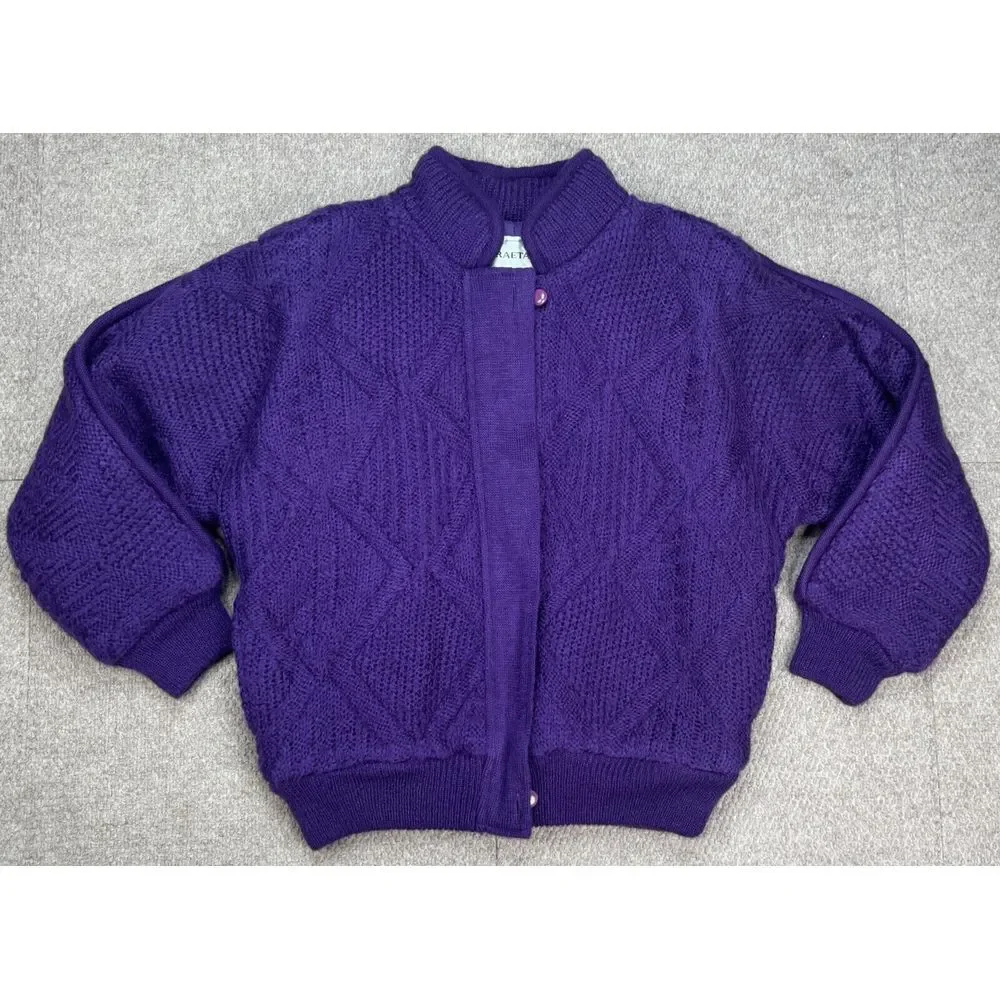 Braetan Vintage Women's Purple Full Zip Long Sleeve Sweater Jacket Size Medium